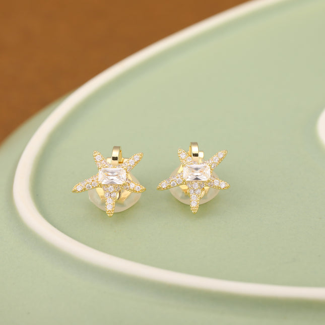 Aretes En La Oreja Ear Cuff De Estrella De Mar Dorado Con Zirconia