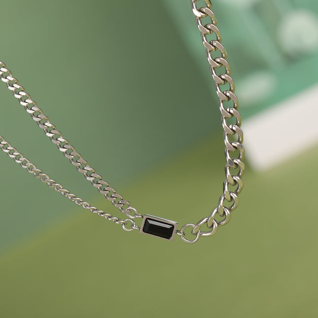 Collar De Doble Capa De Cadena De Hebilla Con Ladrillo Negro Personalizada De Moda