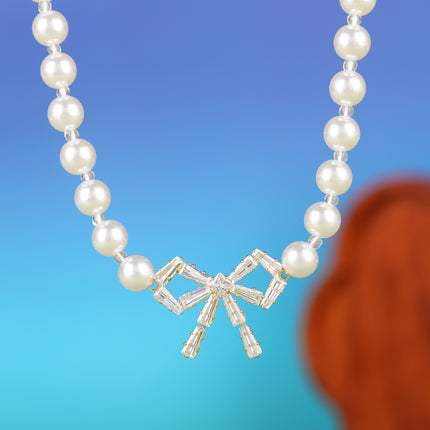 Collar De Perlas Con Colgante De Lazo De Cobre Elegante De Cadena De Clavícula