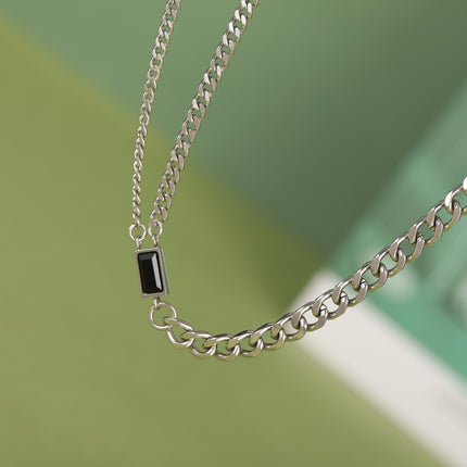 Collar De Doble Capa De Cadena De Hebilla Con Ladrillo Negro Personalizada De Moda