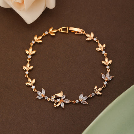 Pulsera De Cobre Con Hojas Multicolor Y Zirconias Incrustadas