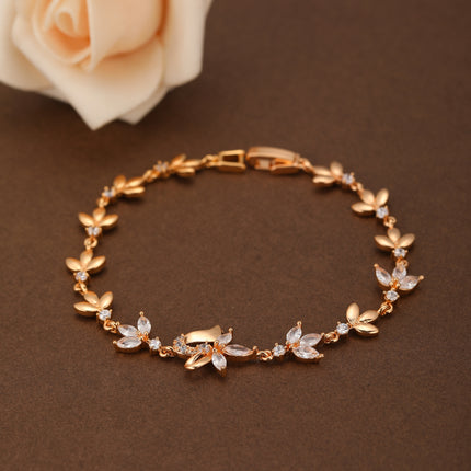 Pulsera De Cobre Con Hojas Multicolor Y Zirconias Incrustadas