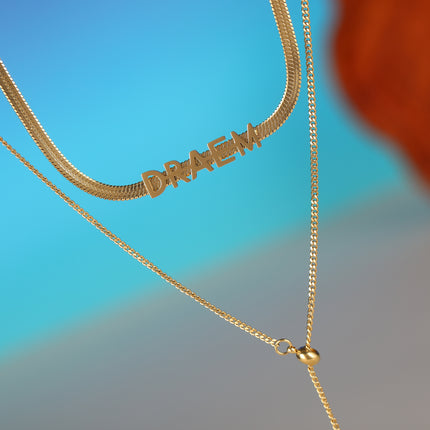 Collar De Doble Capa De Cadena Plana Ajustable De Serpiente Con Letras De DREAM Y Doble D