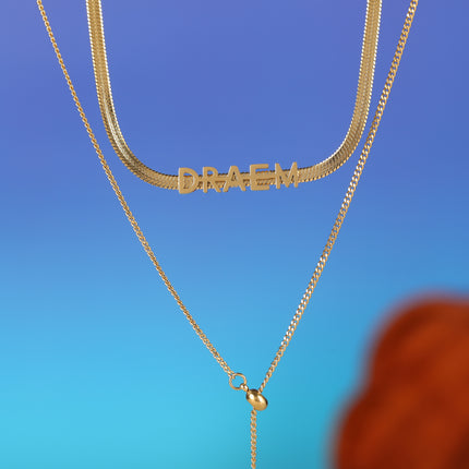 Collar De Doble Capa De Cadena Plana Ajustable De Serpiente Con Letras De DREAM Y Doble D