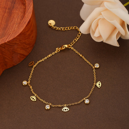 Pulsera Con Colgante Ojo Diablo Y Zirconitas, Acero Inoxidable 14K