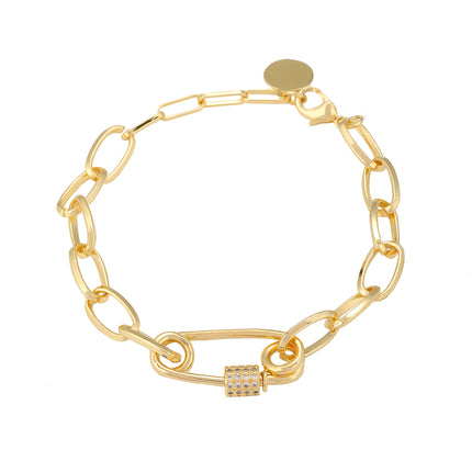Pulsera De Cobre Con Cruz Y Zirconias, Cadena Ovalada Elegante