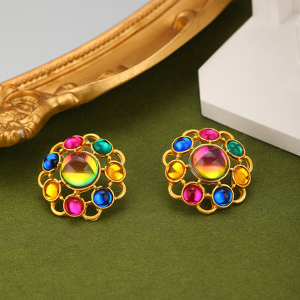 Aretes Con Diseño De Flores Coloridas De Cristal Sintético Para Mujer