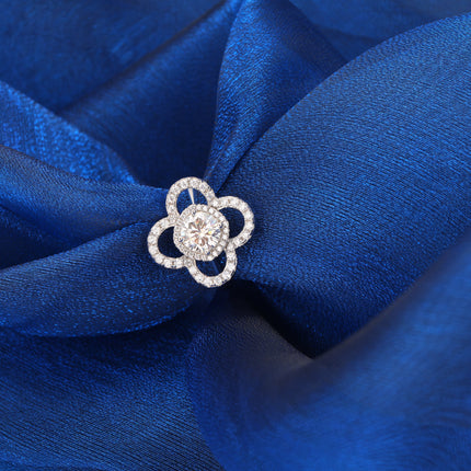 Anillo De Moissanita En Forma De Trébol De Cuatro Hojas De Plata 925