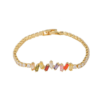 Pulsera De Cobre Con Circón En Rectángulos Y Cadenas Cuadradas