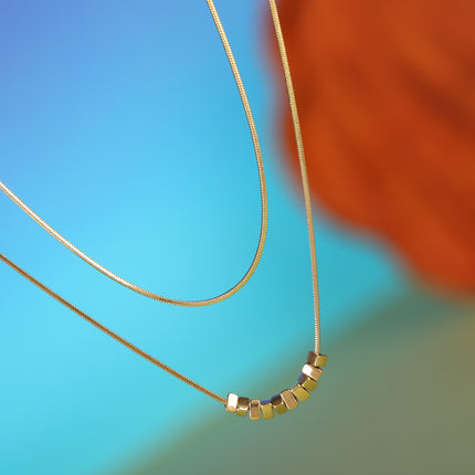 Collar De Doble Capa De Cadena De Serpiente Con Triangulares De Acero Inoxidable