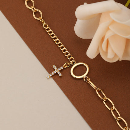 Pulsera De Cadena Minimalista Con Anillo, Estilo Moderno Y Chic