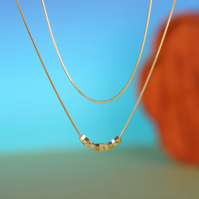 Collar De Doble Capa De Cadena De Serpiente Con Triangulares De Acero Inoxidable