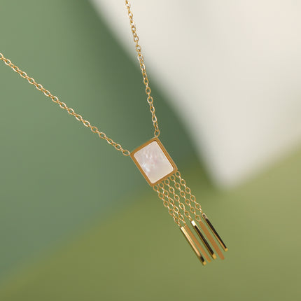 Collar Multivarillas Con Colgante De Concha Rectangular De Acero Inoxidable Casual