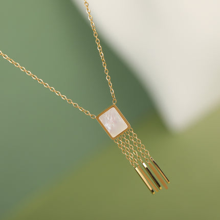 Collar Multivarillas Con Colgante De Concha Rectangular De Acero Inoxidable Casual