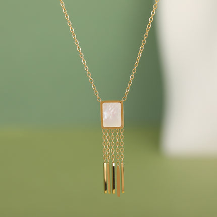 Collar Multivarillas Con Colgante De Concha Rectangular De Acero Inoxidable Casual