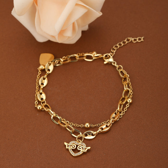 Pulsera Con Colgante De Corazón Y Cadena De Anillos Y Nariz De Cerdo