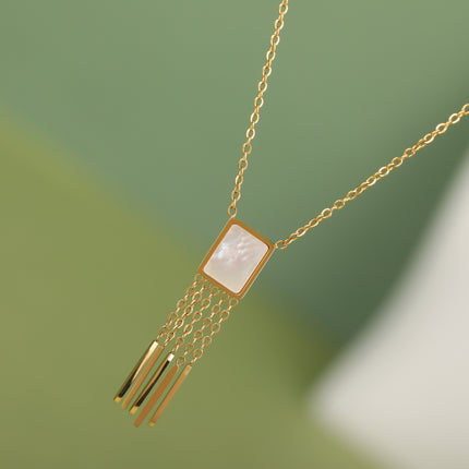 Collar Multivarillas Con Colgante De Concha Rectangular De Acero Inoxidable Casual