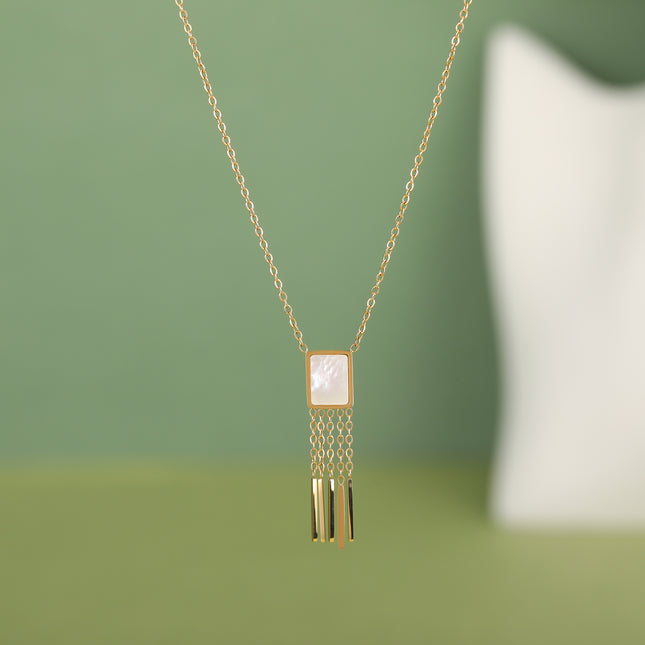 Collar Multivarillas Con Colgante De Concha Rectangular De Acero Inoxidable Casual