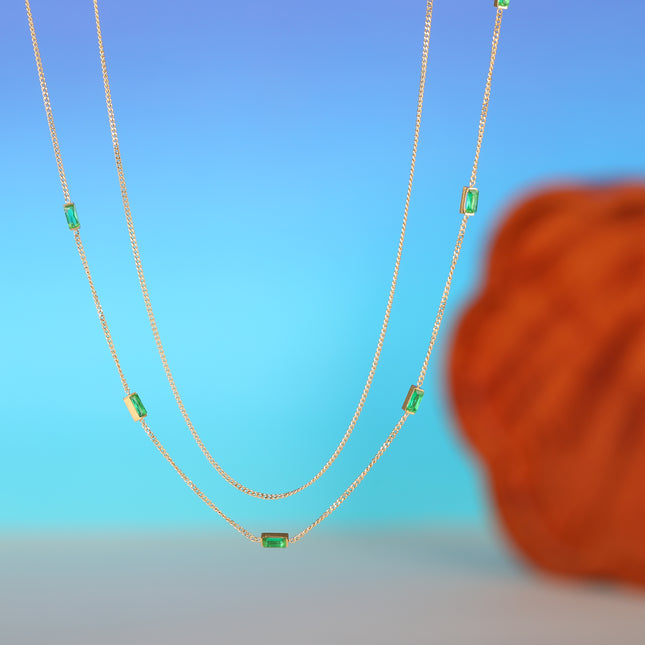 Collar Sencillo De Doble Capa De Cadena Fina Plana Con Circones Rectangulares Casual