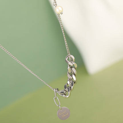 Collar De Acero Inoxidable Con Colgante De Perla Con Marca Redonda De Lujo Pequeño Ligero