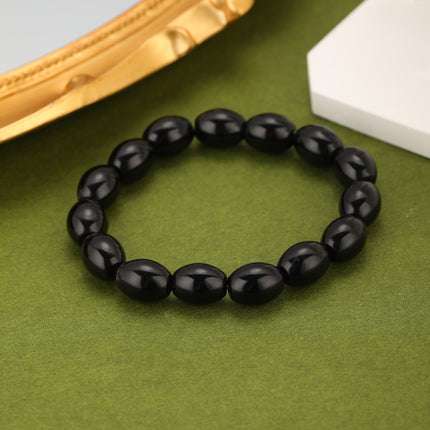 Pulsera De Cuentas Con Ónix Negro Diseño Ovalado Y Estilo Sencillo