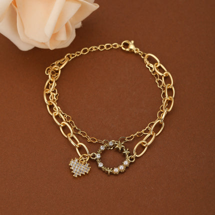 Collar De Acero Inoxidable Con Corazón, Círculo Y Zirconia Incrustada