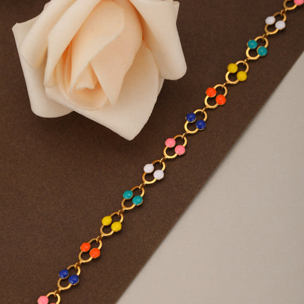 Pulsera De Acero Inoxidable Con Cadena Ovalada Y Detalles De Colorido