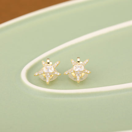 Aretes En La Oreja Ear Cuff De Estrella De Mar Dorado Con Zirconia