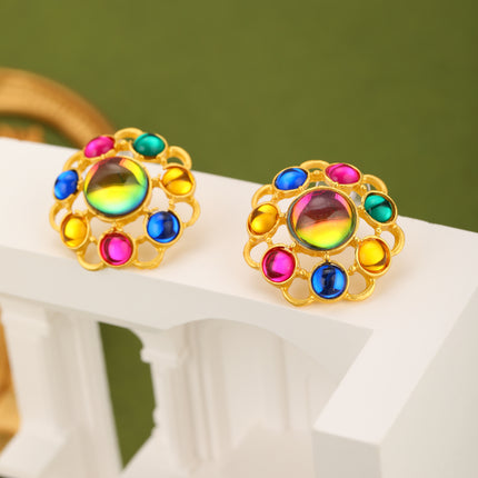 Aretes Con Diseño De Flores Coloridas De Cristal Sintético Para Mujer
