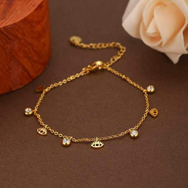 Pulsera Con Colgante Ojo Diablo Y Zirconitas, Acero Inoxidable 14K
