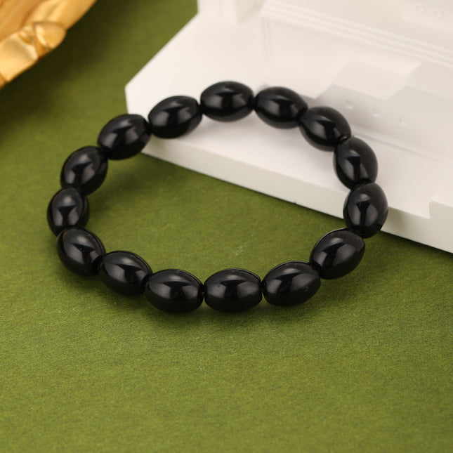 Pulsera De Cuentas Con Ónix Negro Diseño Ovalado Y Estilo Sencillo