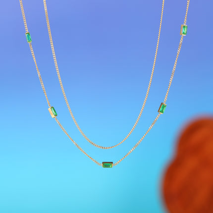 Collar Sencillo De Doble Capa De Cadena Fina Plana Con Circones Rectangulares Casual