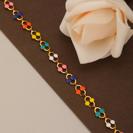 Pulsera De Acero Inoxidable Con Cadena Ovalada Y Detalles De Colorido