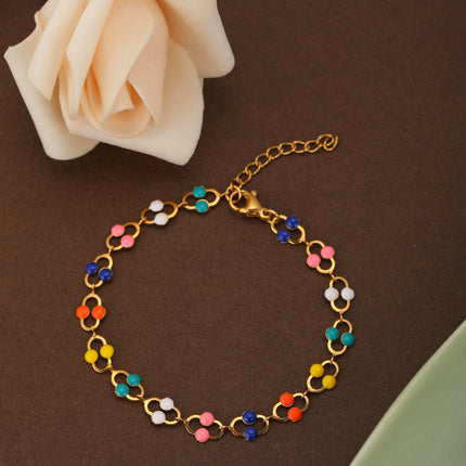 Pulsera De Acero Inoxidable Con Cadena Ovalada Y Detalles De Colorido