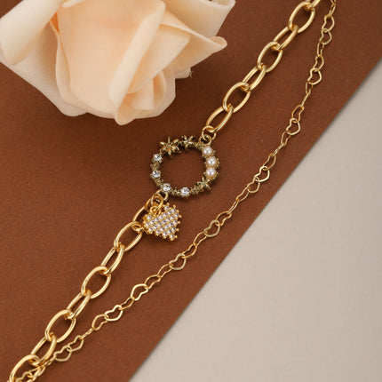 Collar De Acero Inoxidable Con Corazón, Círculo Y Zirconia Incrustada