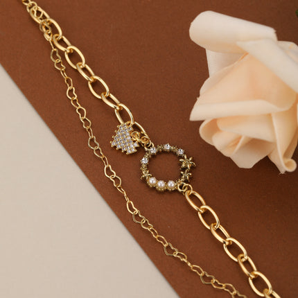 Collar De Acero Inoxidable Con Corazón, Círculo Y Zirconia Incrustada