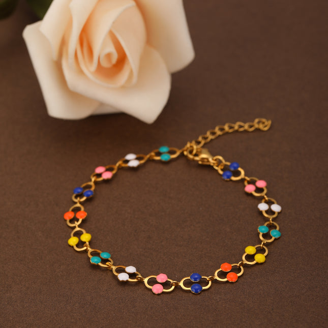 Pulsera De Acero Inoxidable Con Cadena Ovalada Y Detalles De Colorido