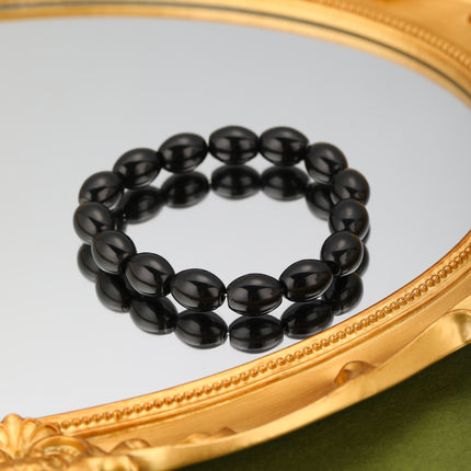 Pulsera De Cuentas Con Ónix Negro Diseño Ovalado Y Estilo Sencillo