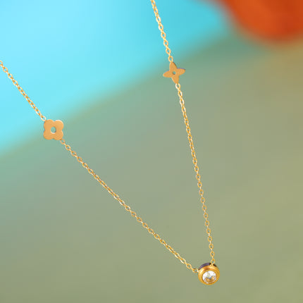 Collar De Cadena De Moda De Acero Inoxidable Con Flores De Cuatro Hojas Clásico