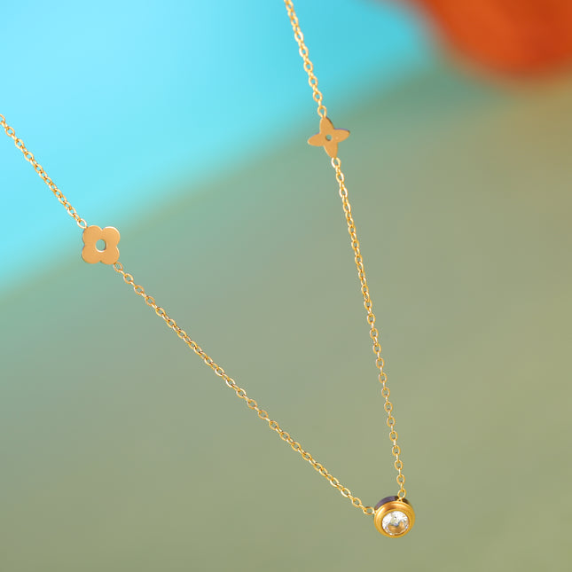 Collar De Cadena De Moda De Acero Inoxidable Con Flores De Cuatro Hojas Clásico