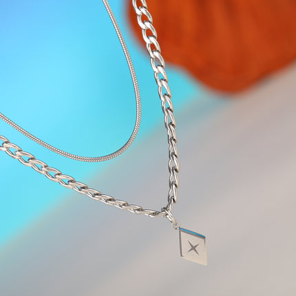 Collar De Acero Inoxidable Con Elementos Poligonales Personalizados De Moda De Doble Capa