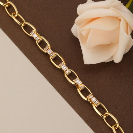 Pulsera De Cobre Con Zirconias Y Diseño Ovalado Entretejido