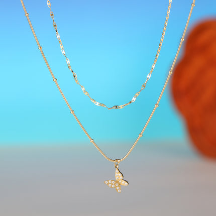 Collar De Acero Inoxidable De Cadena De Serpiente En Forma De 8 Con Mariposa Y Bolas De Acero