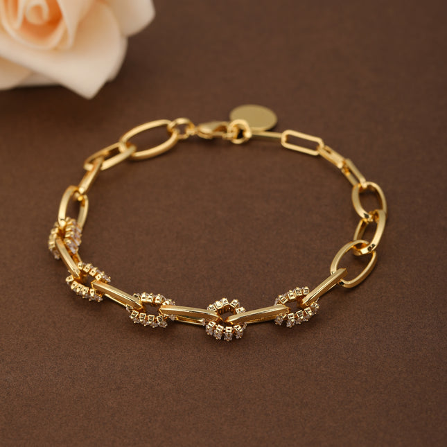 Pulsera De Cobre Con Zirconias Y Diseño Ovalado Entretejido