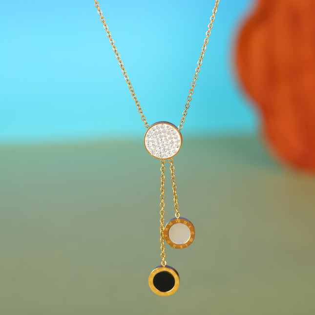 Collar De Tipo Corbata De Acero Inoxidable Con Colgante De Anillo Redondo Con Números Romanos