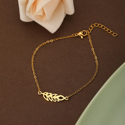 Pulsera De Acero Inoxidable Con Colgante De Hoja Calada Diseño Elegante