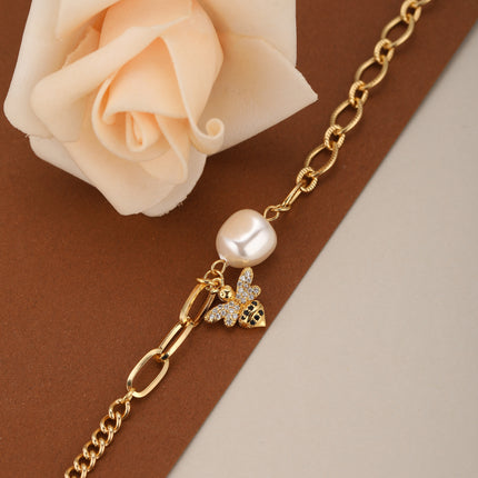 Pulsera De Cadena Con Colgante De Abeja Y Perlas Artificiales Elegante