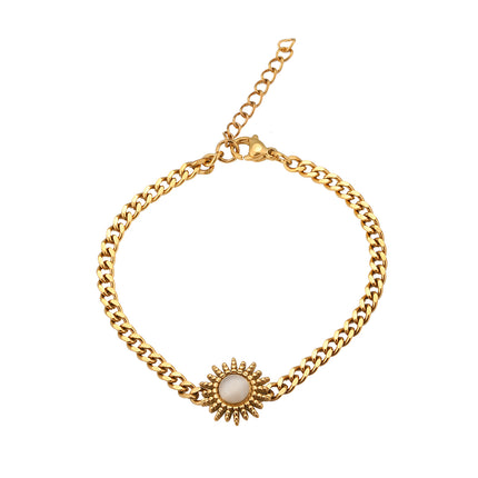 Pulsera De Cadena Acero Inoxidable Con Colgante De Sol Y Circonita