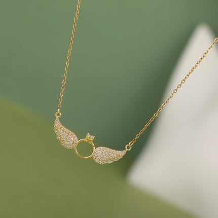 Collar De Estilo Femenino Con Colgante De Anillo De Alas De Acero Inoxidable De Moda