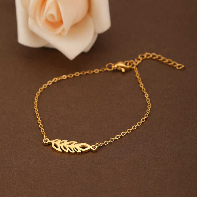 Pulsera De Acero Inoxidable Con Colgante De Hoja Calada Diseño Elegante